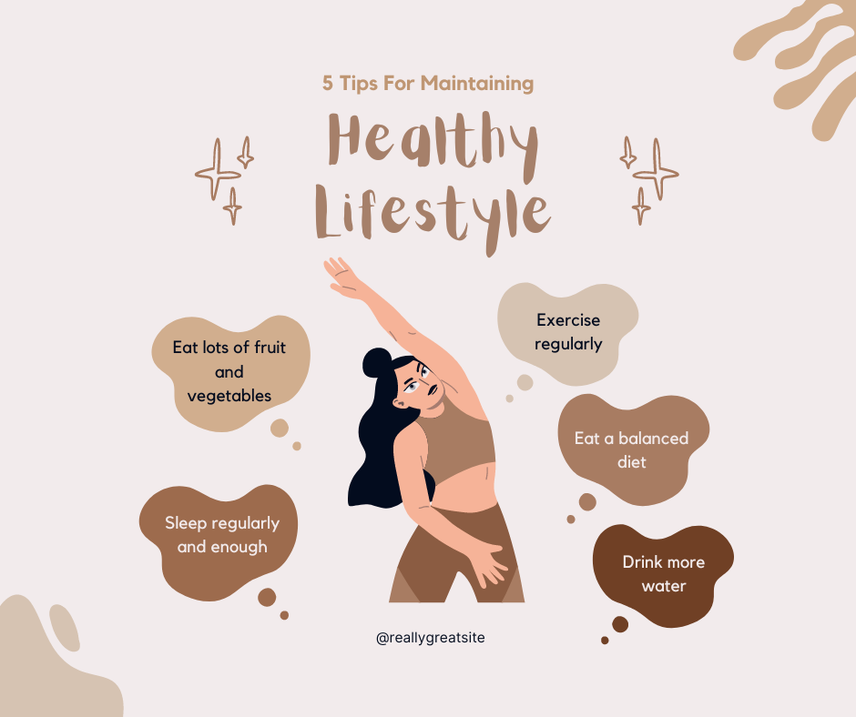 Brown Illustration 5 Tips For Maintaining Healthy Lifestyle Facebook Post